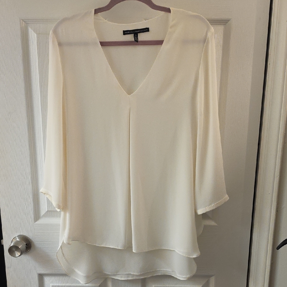 White House Black Market Ivory V-Neck Layered Blouse